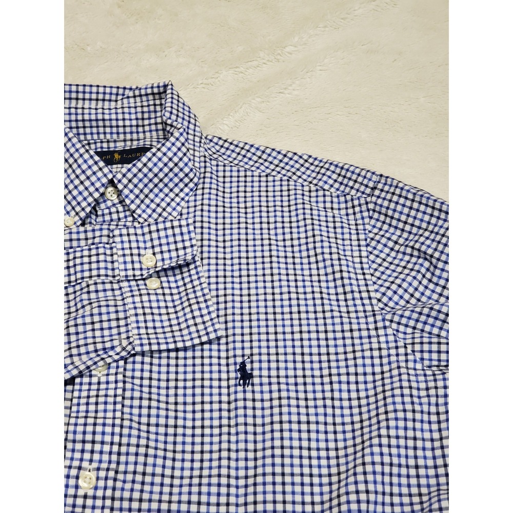 Ralph Lauren Blue Label Blue Black White Plaid Dress Shirt 16.5 34 35 Classic